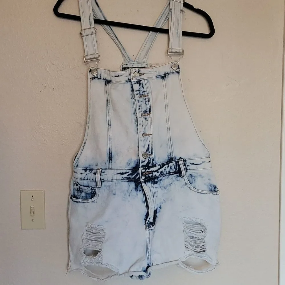 Hot Kiss Acid wash Distressed Cutoff Overalls